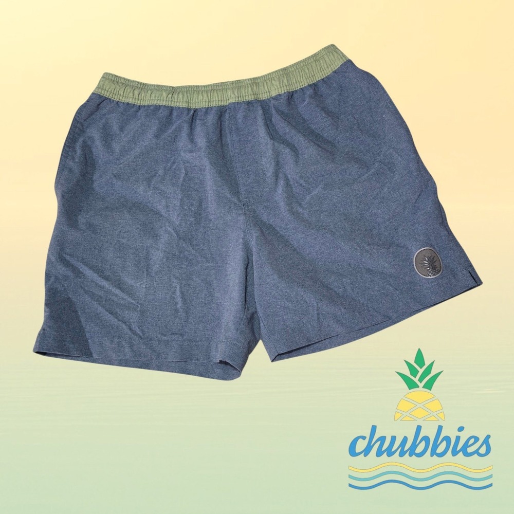 Chubbies Mens Deep Dives Swim Gym Hybrid Shorts Blue Green M 5.5"
